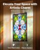 Stained Glass Window Panel, 17 x 29 in, Tiffany Style Hanging Transom Window Panel with Chain, Large Vertical Rectangle Stain Glass