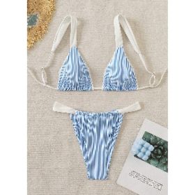 Triangle Bikini For Women 2 Piece Halter Bikini Sets Sexy High Cut Bathing Suit Side Tie Wave Textured Swimsuits (Option: XL)
