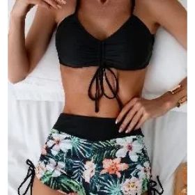 Women's One Piece Wide Shoulder Strap Top V Neck Sexy Bikini Bathing Swimsuits (Option: XL)